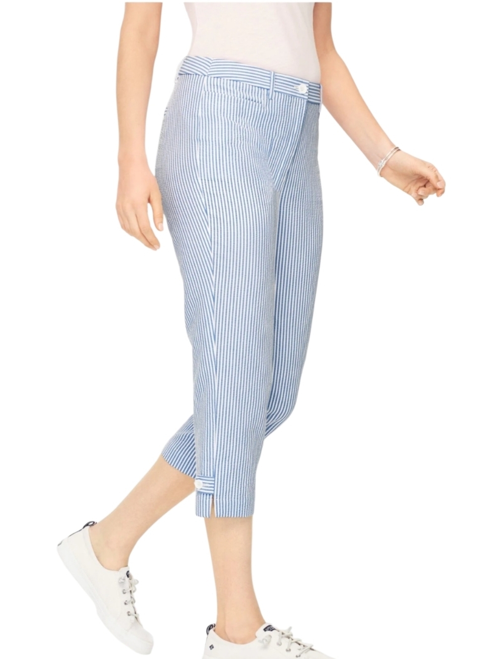 NWT Talbots Curvy Seersucker Skimmers - Blue/White Stripe